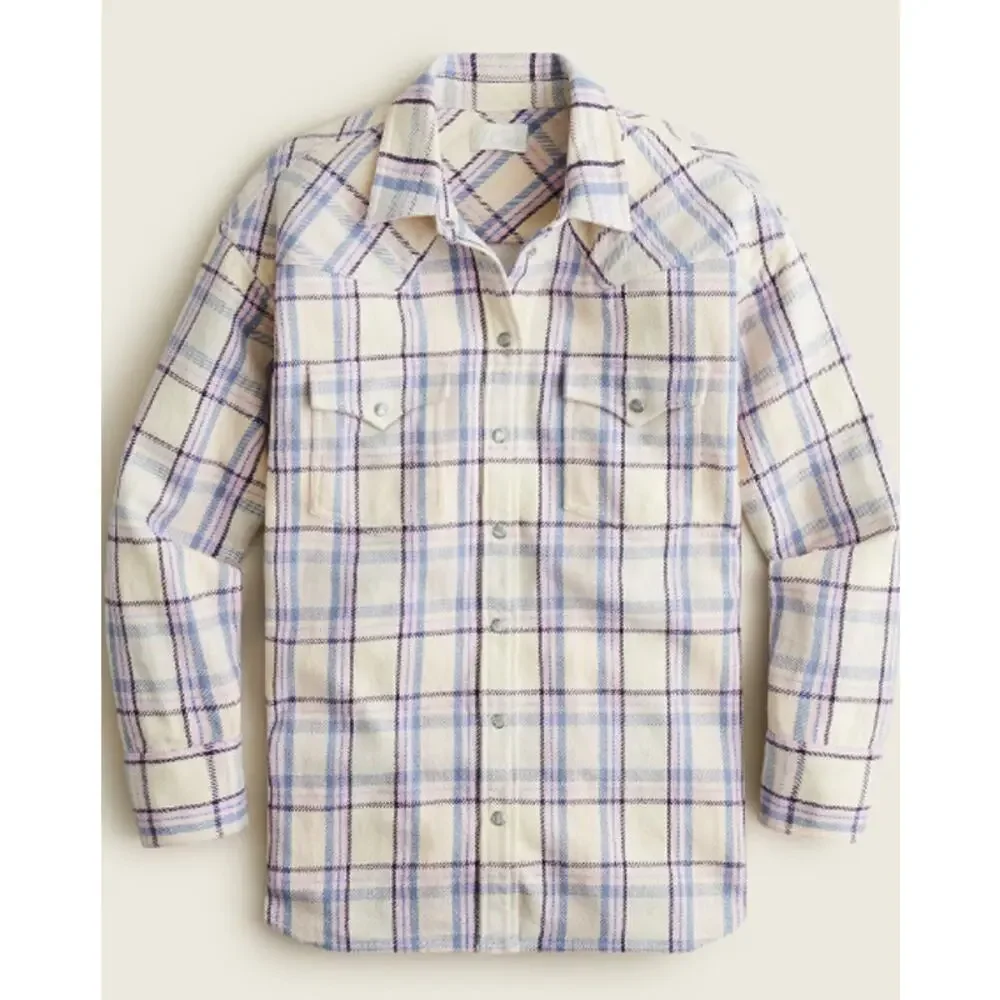 J. Crew Relaxed-Fit Flannel Shirt in Lavender Plaid Size 4